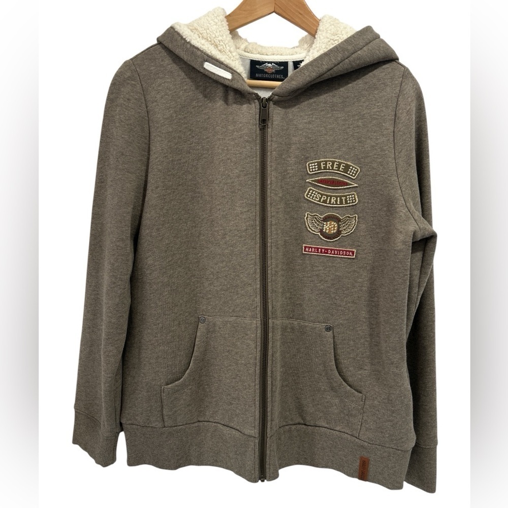 NWOT Harley Davidson Sherpa Lined Full Zip Embroidered Hoodie Jacket - Large